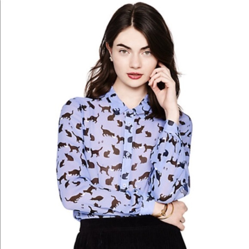 Kate Spade purple cats and cream blouse size 6